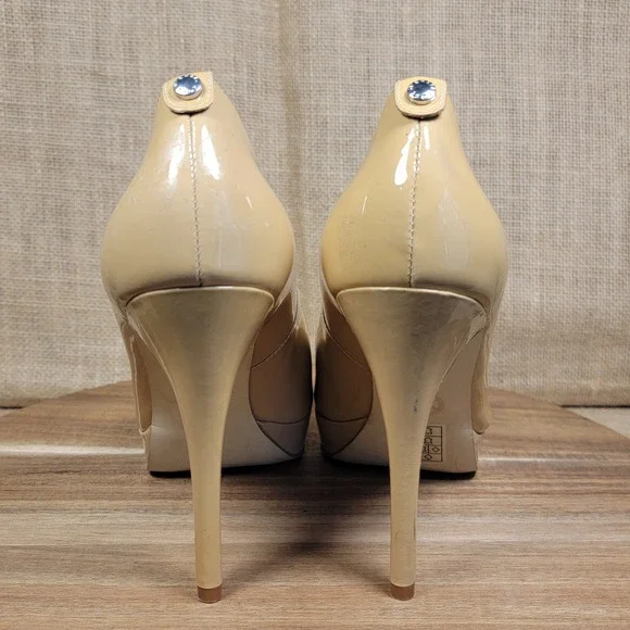 Michael Kors Peep Toe Platform Heels Nude Patent Leather Pumps Women's 9M - Picture 5 of 11